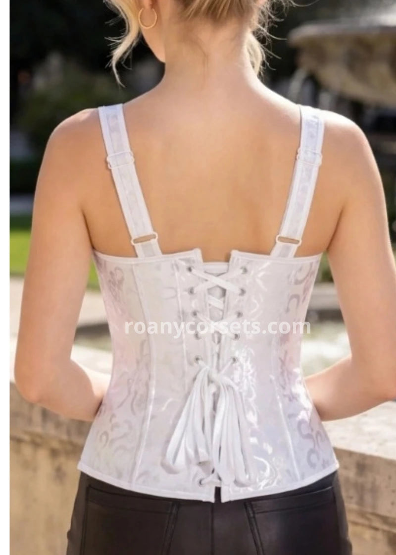Corset Blanco Novia Jacquard con Cordón Frontal - Top Corset Estructura