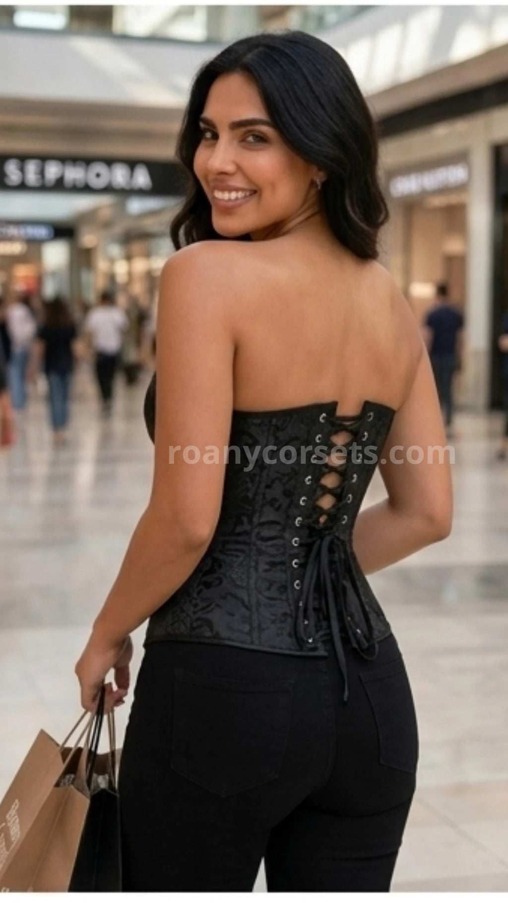 Corset Victoriano Negro Brocado con Botones - Colección Mall Chic