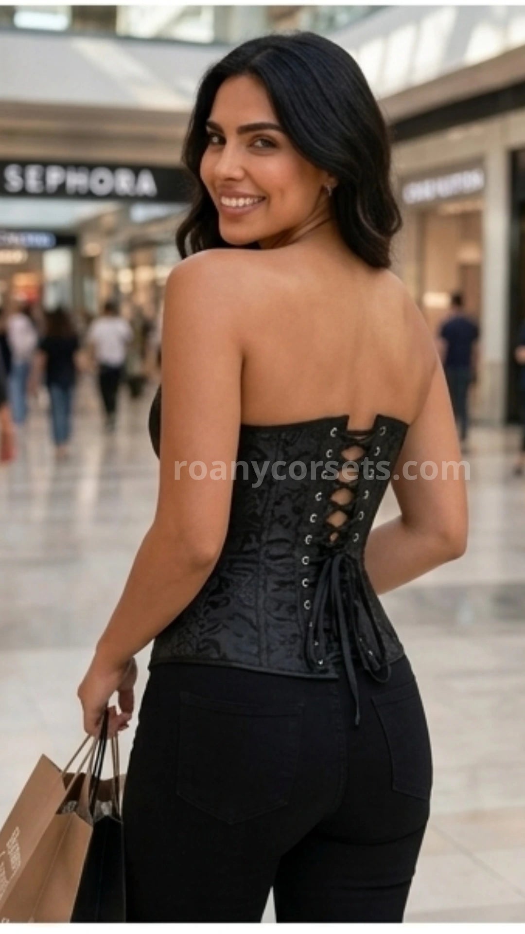 Corset Victoriano Negro Brocado con Botones - Colección Mall Chic