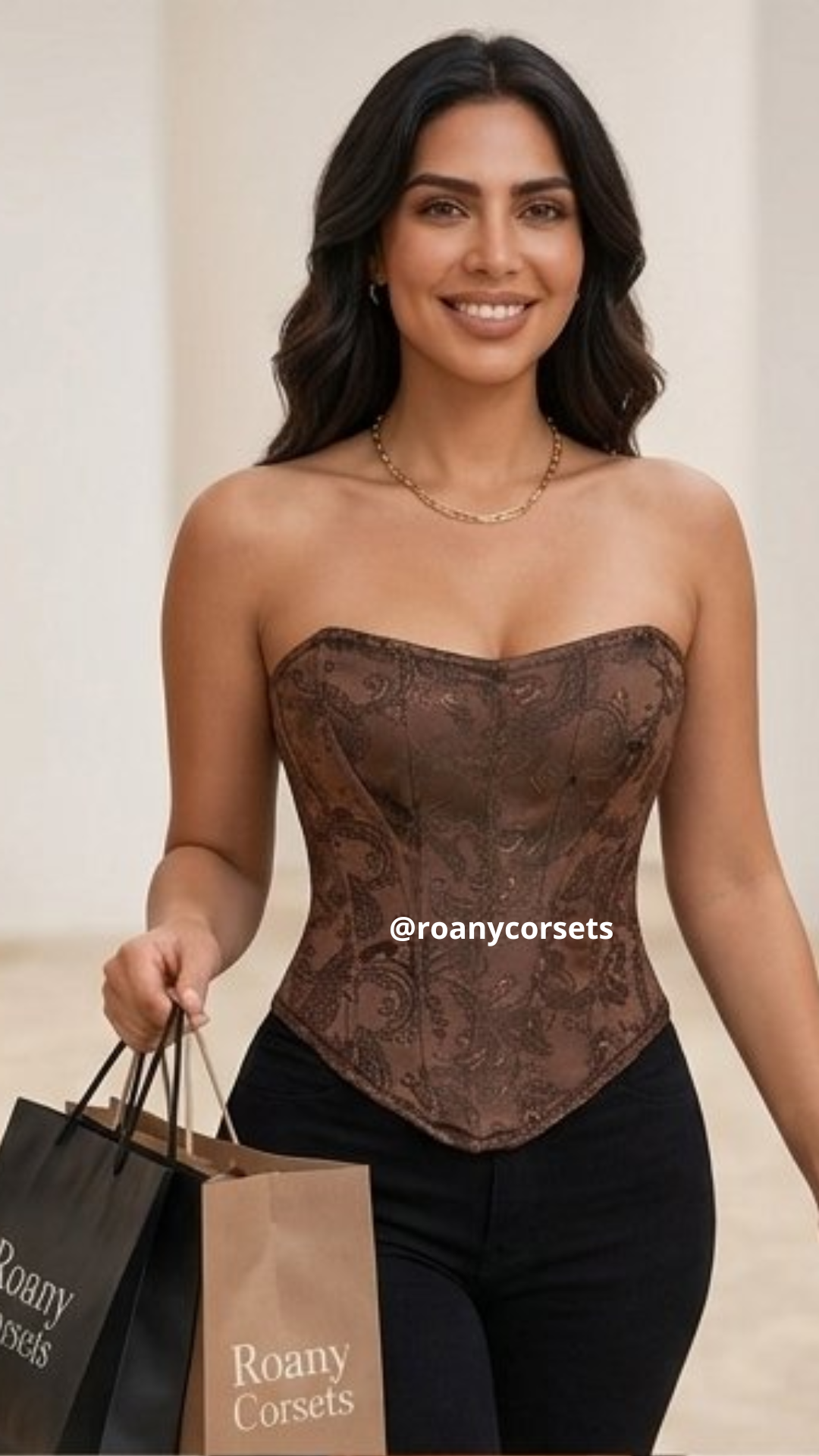 Corset Strapless Marrón Paisley - Efeito Corset | Roany Corsets