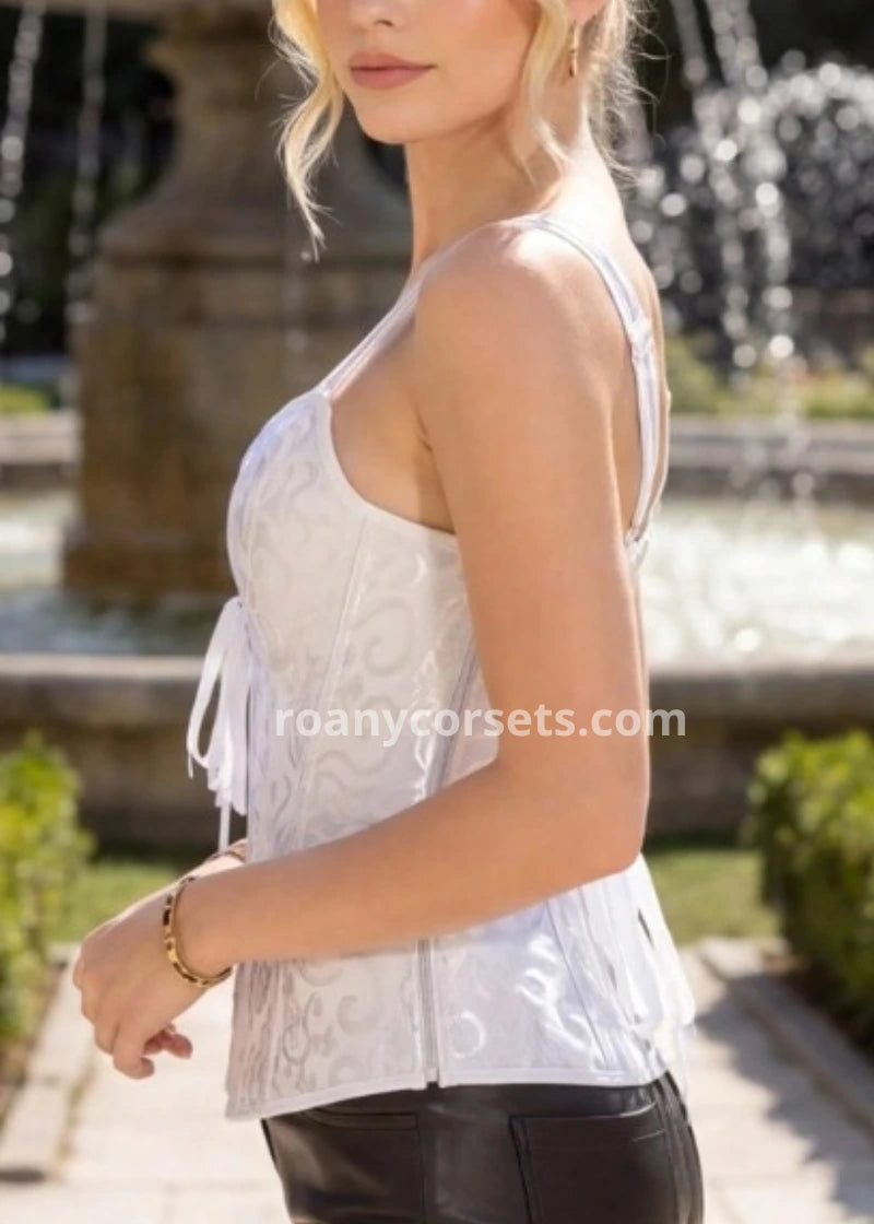 Corset Blanco Novia Jacquard con Cordón Frontal - Top Corset Estructura