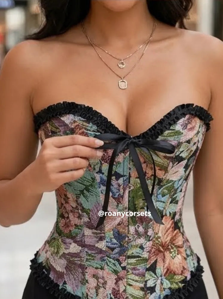 Corset Strapless Floral Vintage Negro