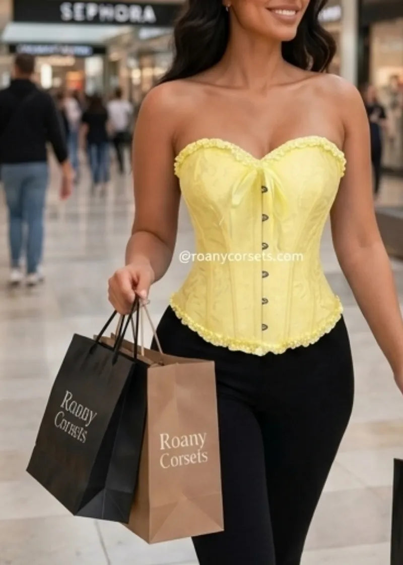 Corset Amarillo Pastel con Lazo y Botones Frontales - Top Corset