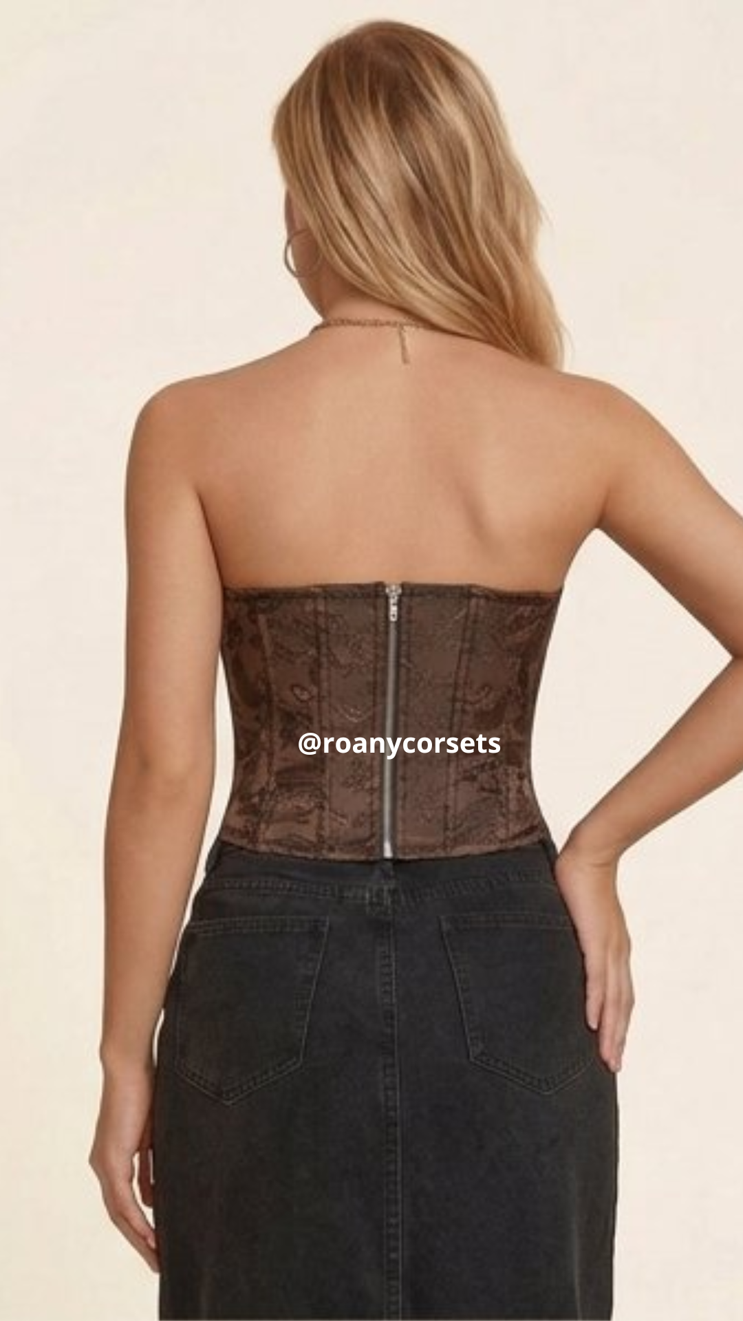 Corset Strapless Marrón Paisley - Efeito Corset | Roany Corsets