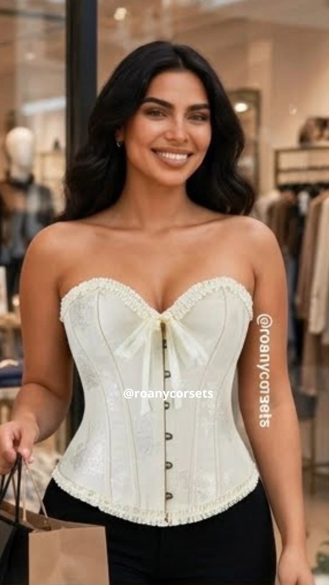 Corset Victoriano Beig Overbust de Jacquard Brocado
