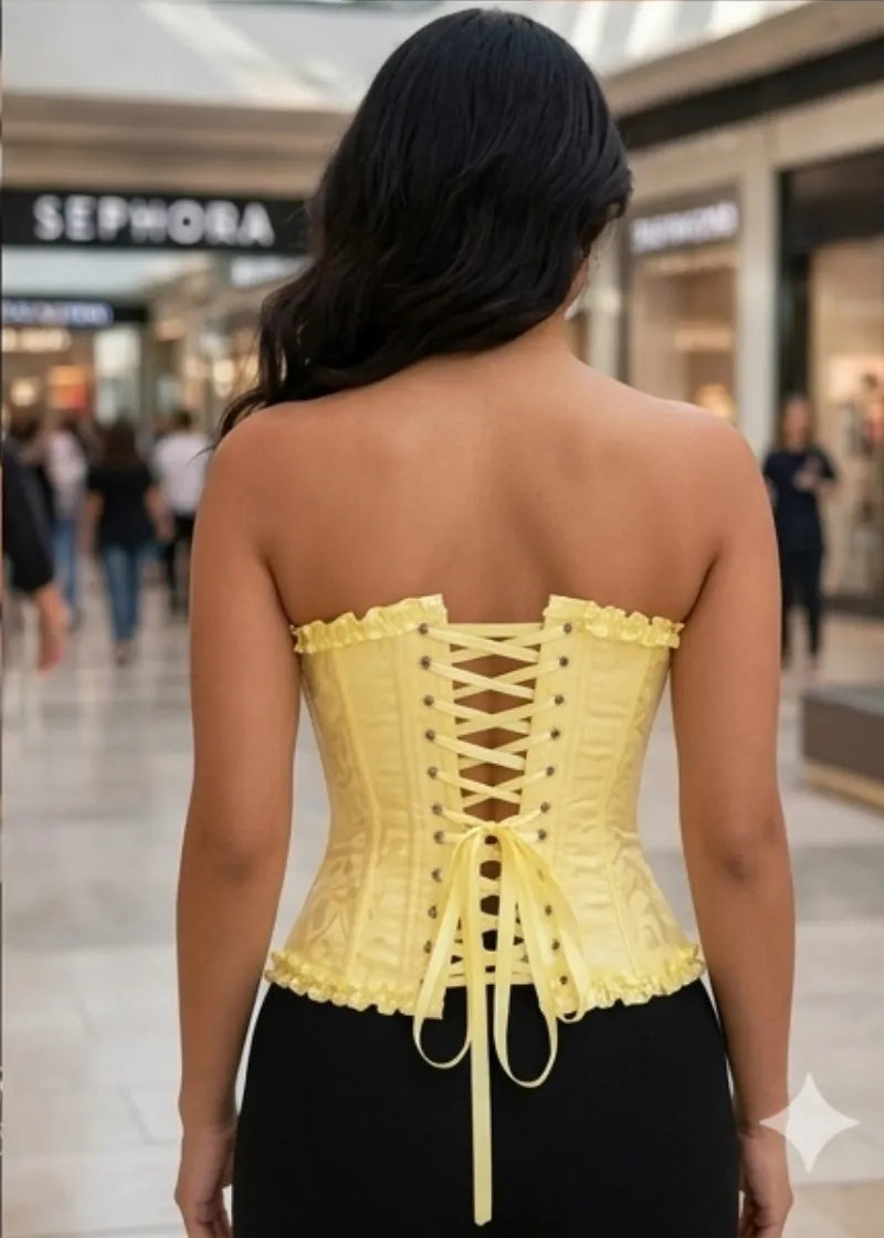 Corset Amarillo Pastel con Lazo y Botones Frontales - Top Corset
