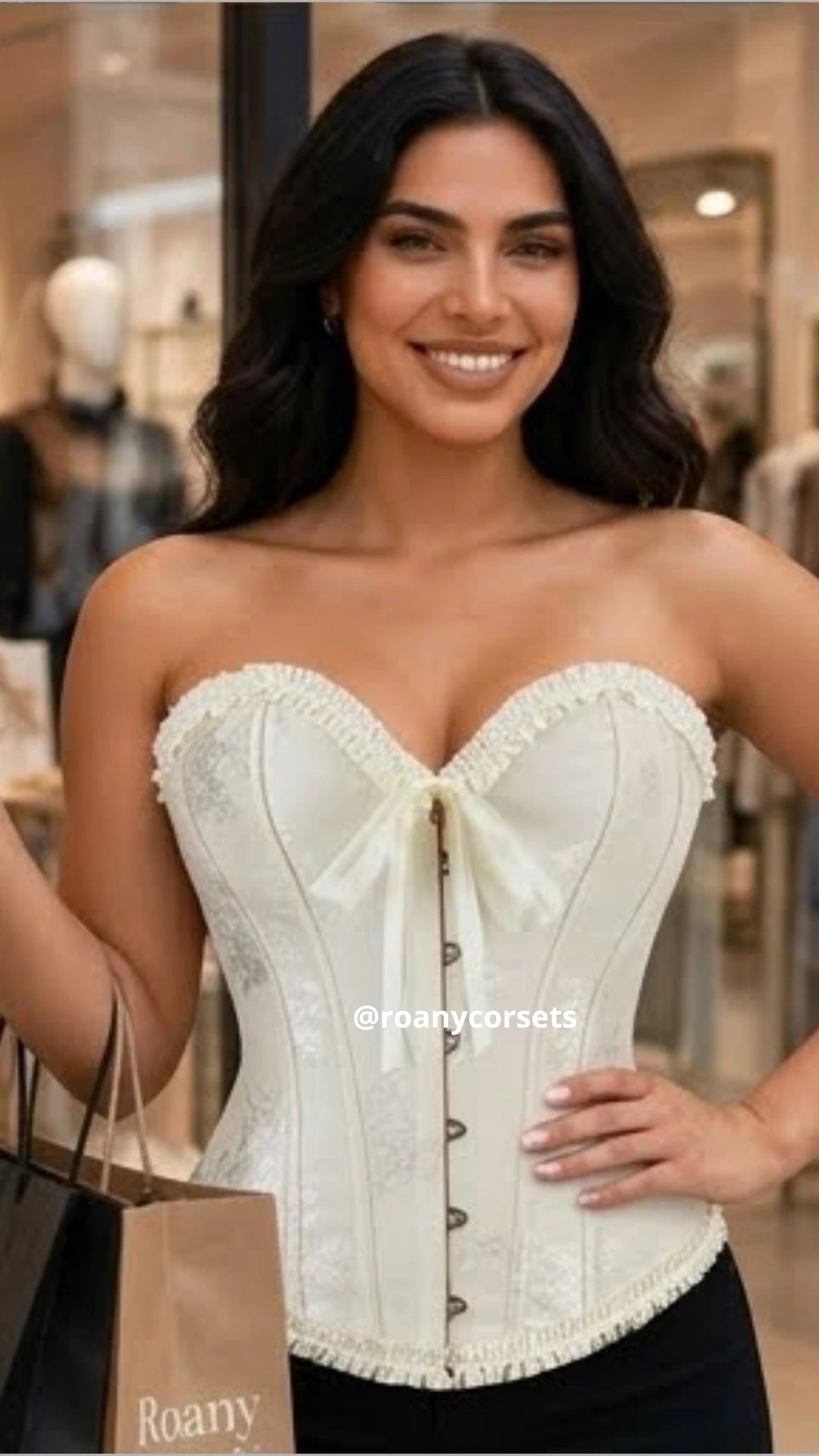 Corset Victoriano Beig Overbust de Jacquard Brocado