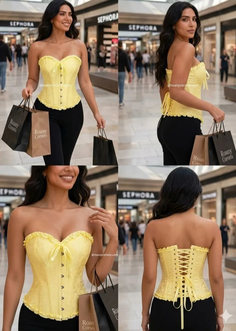 Corset Amarillo Pastel con Lazo y Botones Frontales - Top Corset