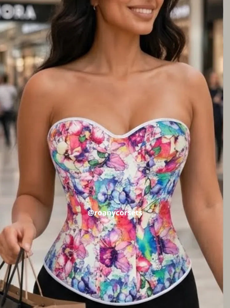 Corset Strapless Botánico Multicolor Negro