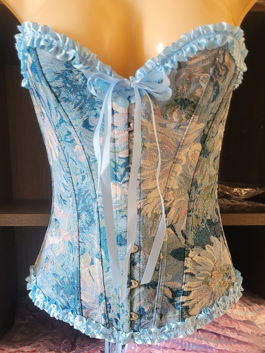 Corset Victoriano Floreado Azul Claro – Elegancia y Estilo Vintage
