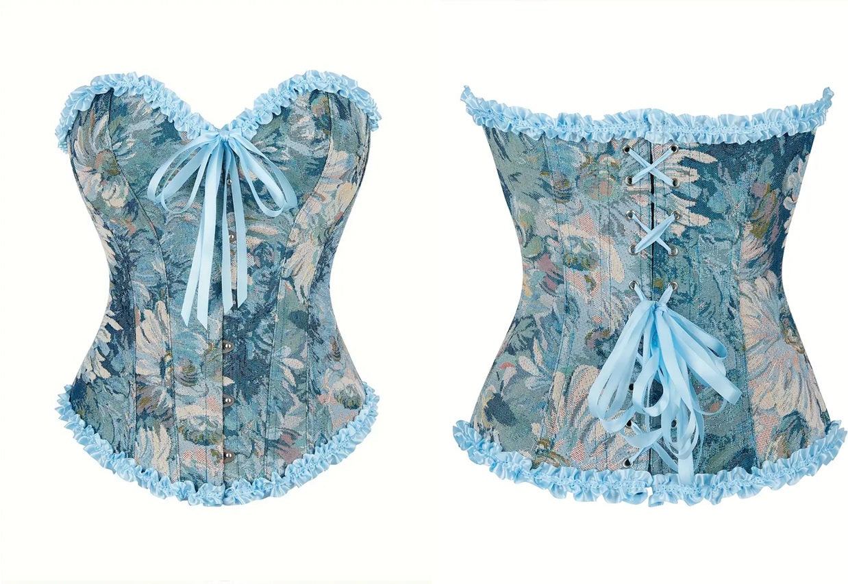 Corset Victoriano Beige Floreado – Elegancia Floral Vintage XS azul claro de Roany Corsets | Corset Victoriano elegante y de alta calidad | Compra online en Perú, Chile, Bolivia y EE.UU. | Imagen 22