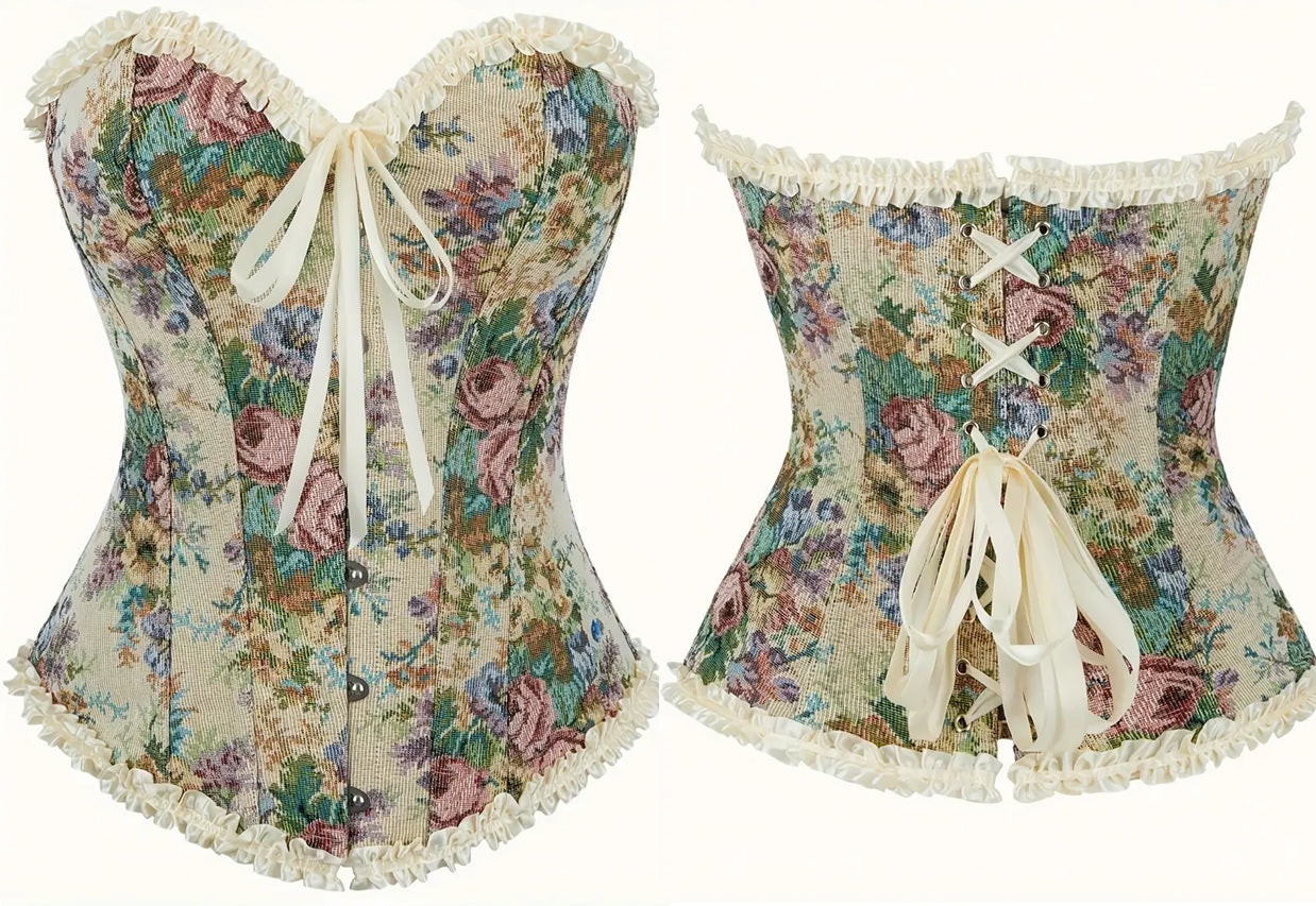 Corset Victoriano Beige Floreado – Elegancia Floral Vintage Beige de Roany Corsets | Corset Victoriano elegante y de alta calidad | Compra online en Perú, Chile, Bolivia y EE.UU. | Imagen 23