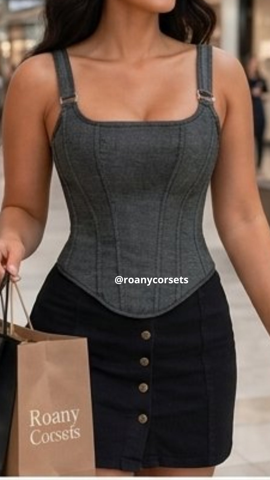 Top Corset Denim Gris Grafito - Roany Corsets | Colección Vintage