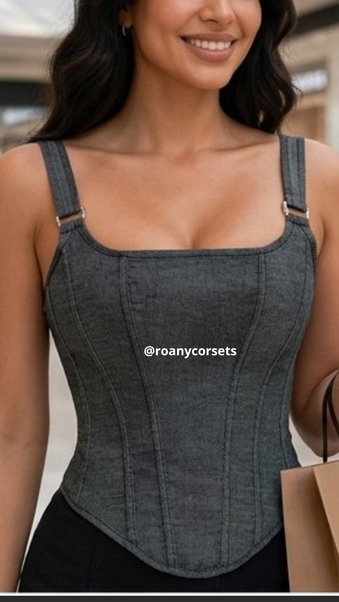 Top Corset Denim Gris Grafito - Roany Corsets | Colección Vintage