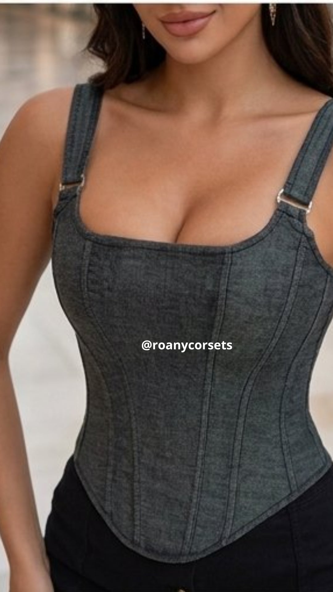 Top Corset Denim Gris Grafito - Roany Corsets | Colección Vintage