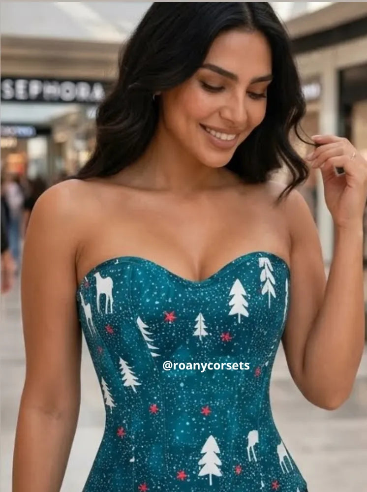 Corset Strapless Verde Navideño con Renos