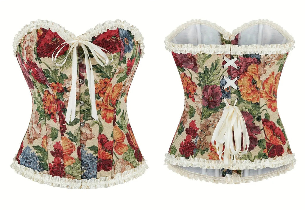 Corset Victoriano Beige Floreado – Elegancia Floral Vintage Floral de Roany Corsets | Corset Victoriano elegante y de alta calidad | Compra online en Perú, Chile, Bolivia y EE.UU. | Imagen 24