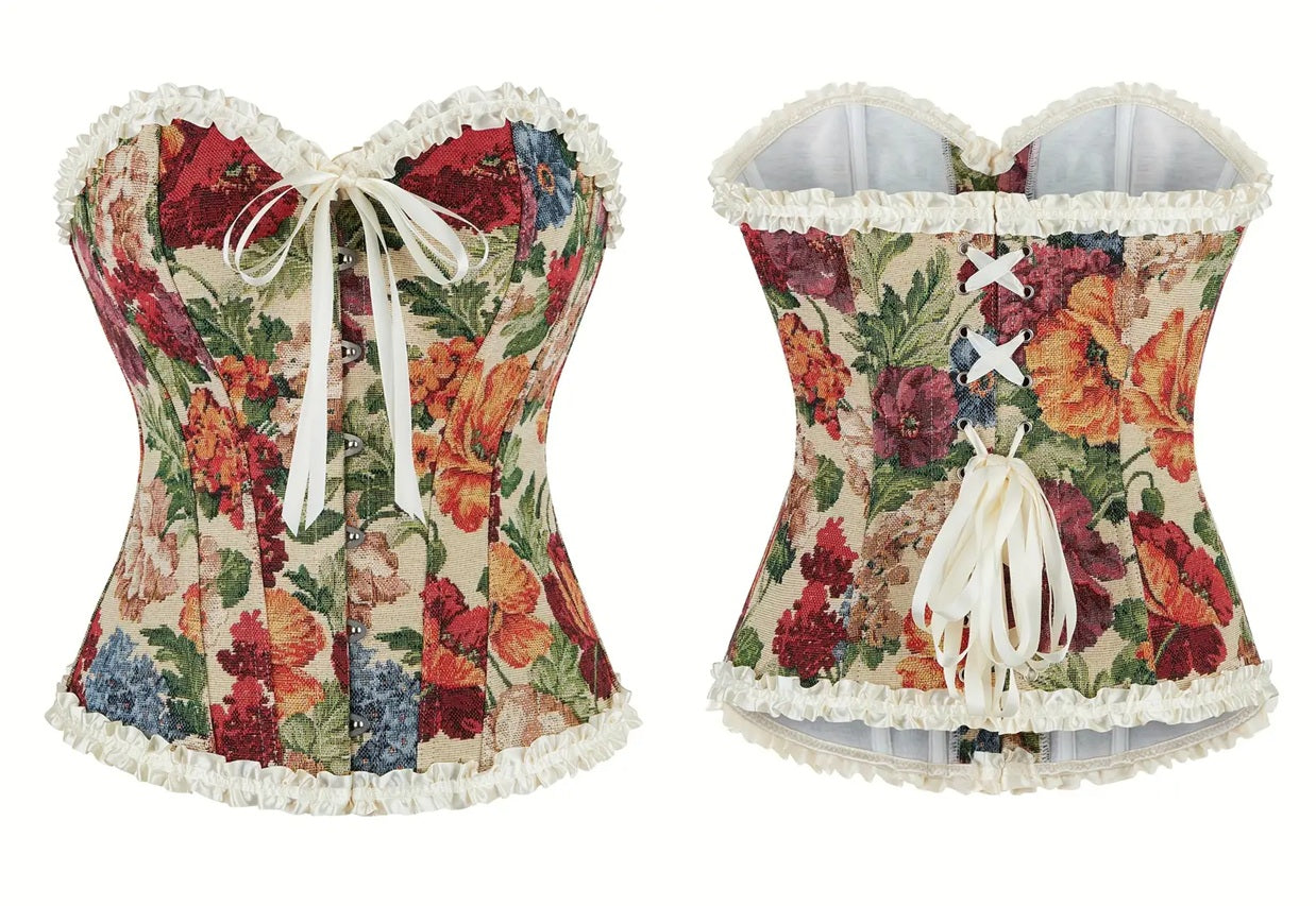 Corset Victoriano Beige Floreado – Elegancia Floral Vintage Floral de Roany Corsets | Corset Victoriano elegante y de alta calidad | Compra online en Perú, Chile, Bolivia y EE.UU. | Imagen 24