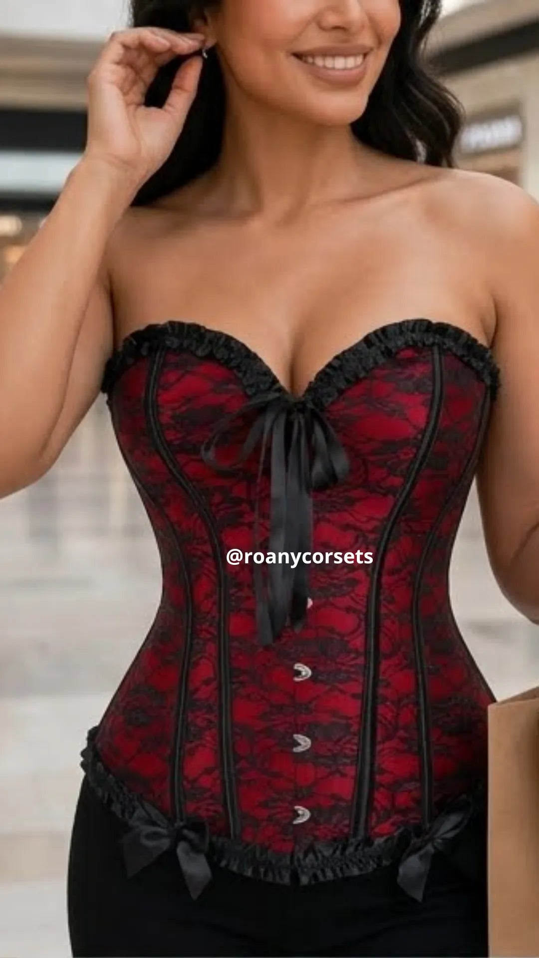 Corset Rojo con Encaje Negro - Modelo Burlesque Overbust