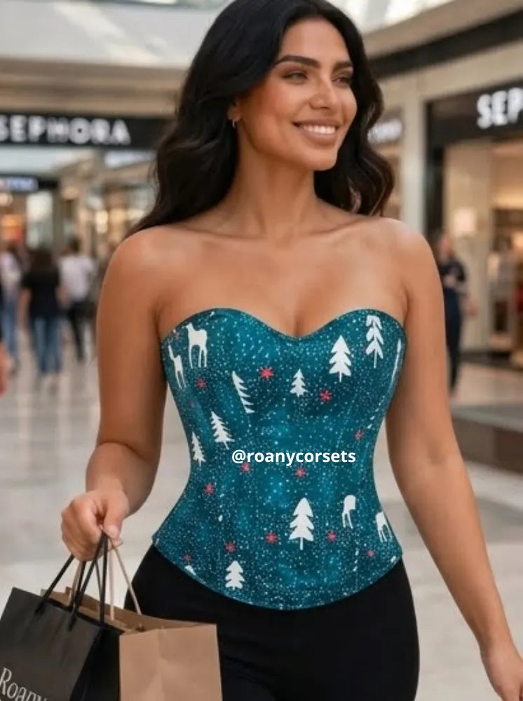 Corset Strapless Verde Navideño con Renos