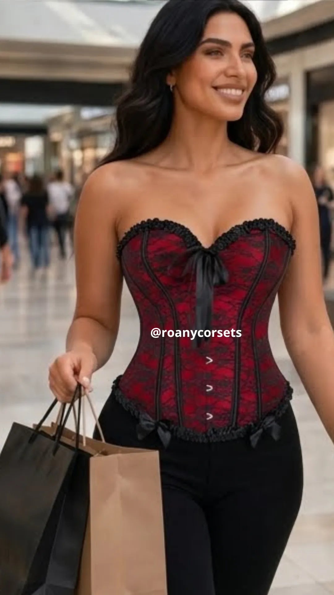 Corset Rojo con Encaje Negro - Modelo Burlesque Overbust