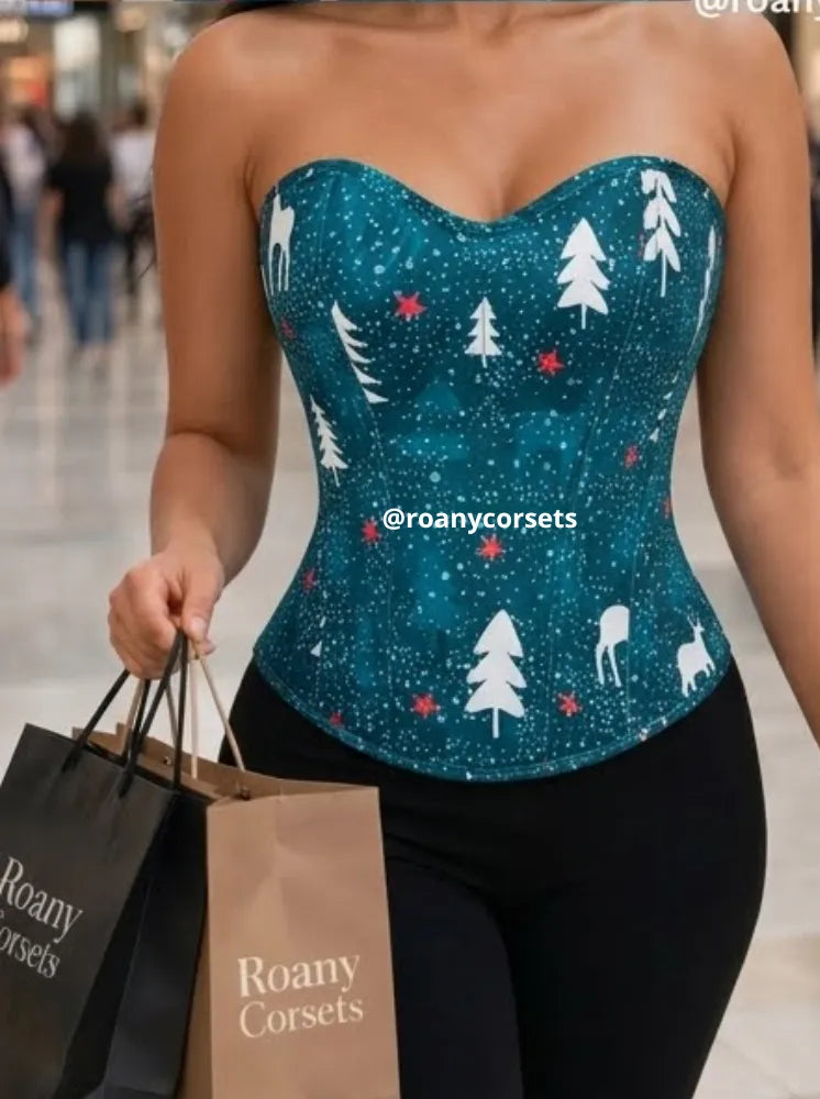 Corset Strapless Verde Navideño con Renos