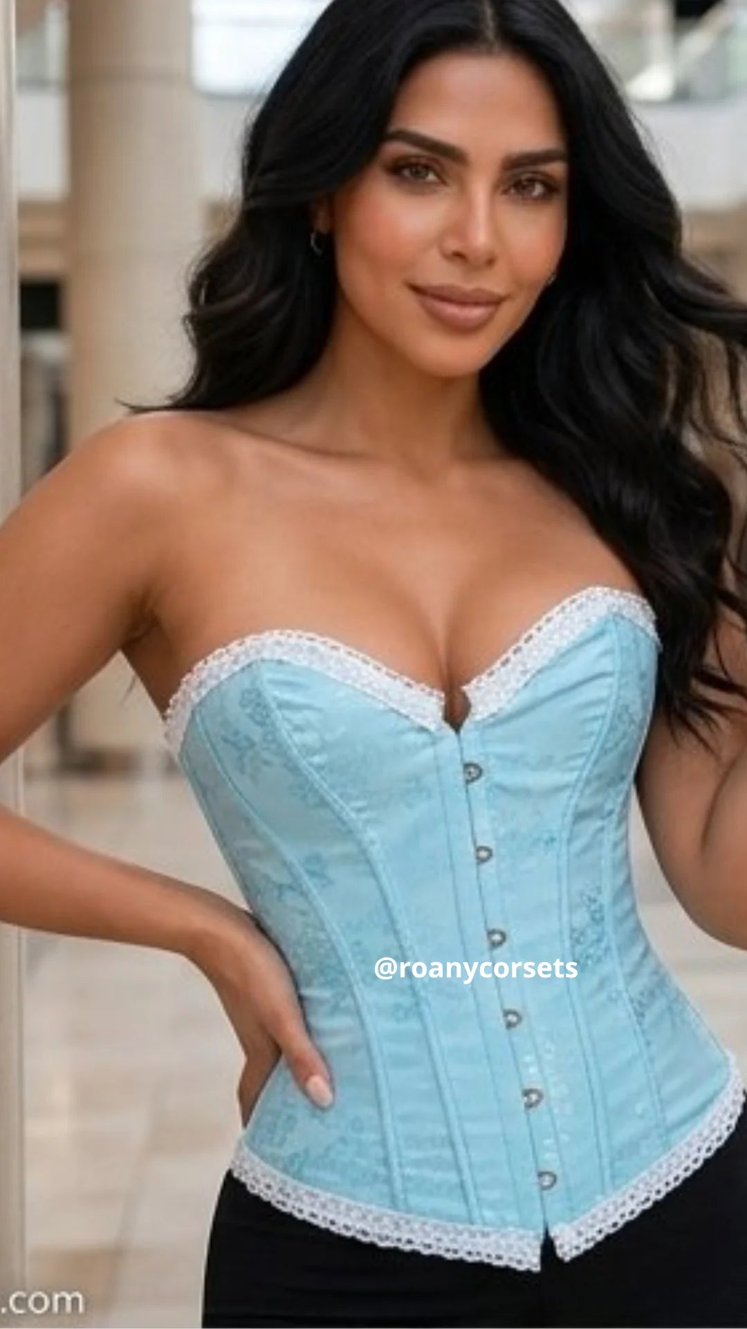 Corset Celeste Strapless con Encaje Blanco - Efecto Cintura | Roany Corsets