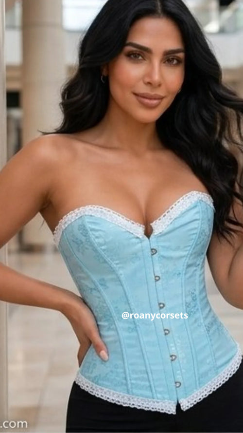 Corset Celeste Strapless con Encaje Blanco - Efecto Cintura | Roany Corsets