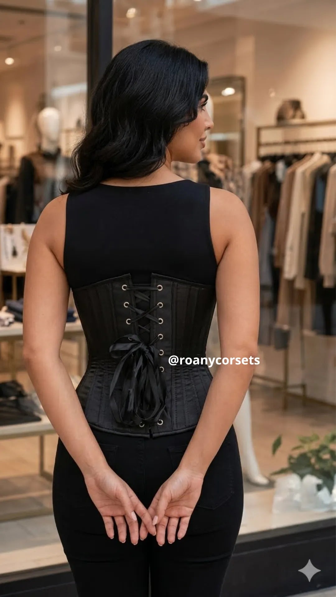 Corset Negro Moldeador de Cintura Satinado - 28 Varillas Premium