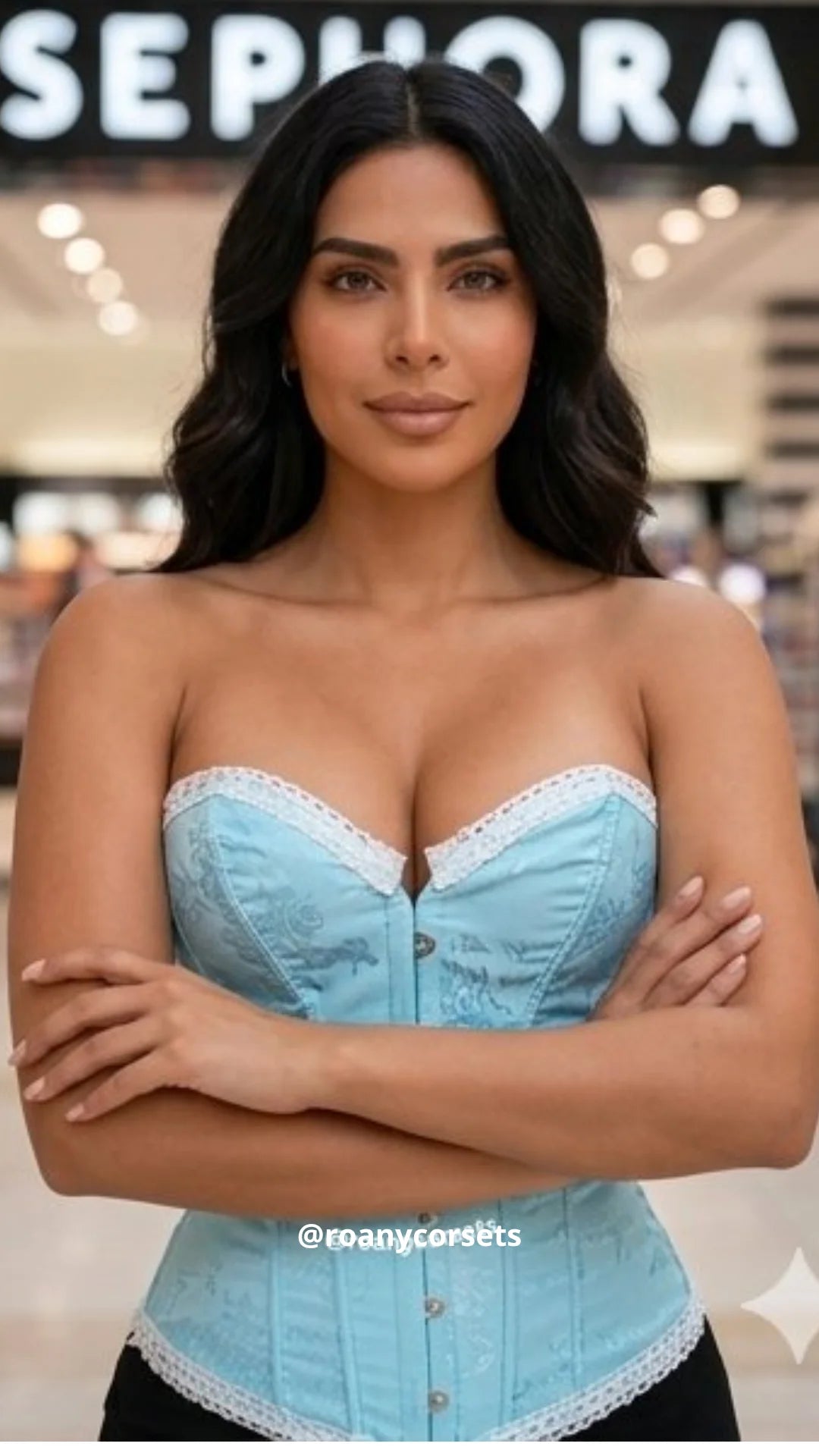 Corset Celeste Strapless con Encaje Blanco - Efecto Cintura | Roany Corsets