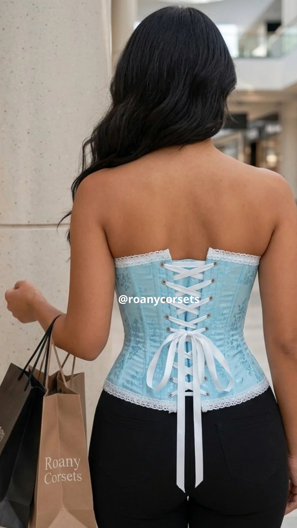 Corset Celeste Strapless con Encaje Blanco - Efecto Cintura | Roany Corsets