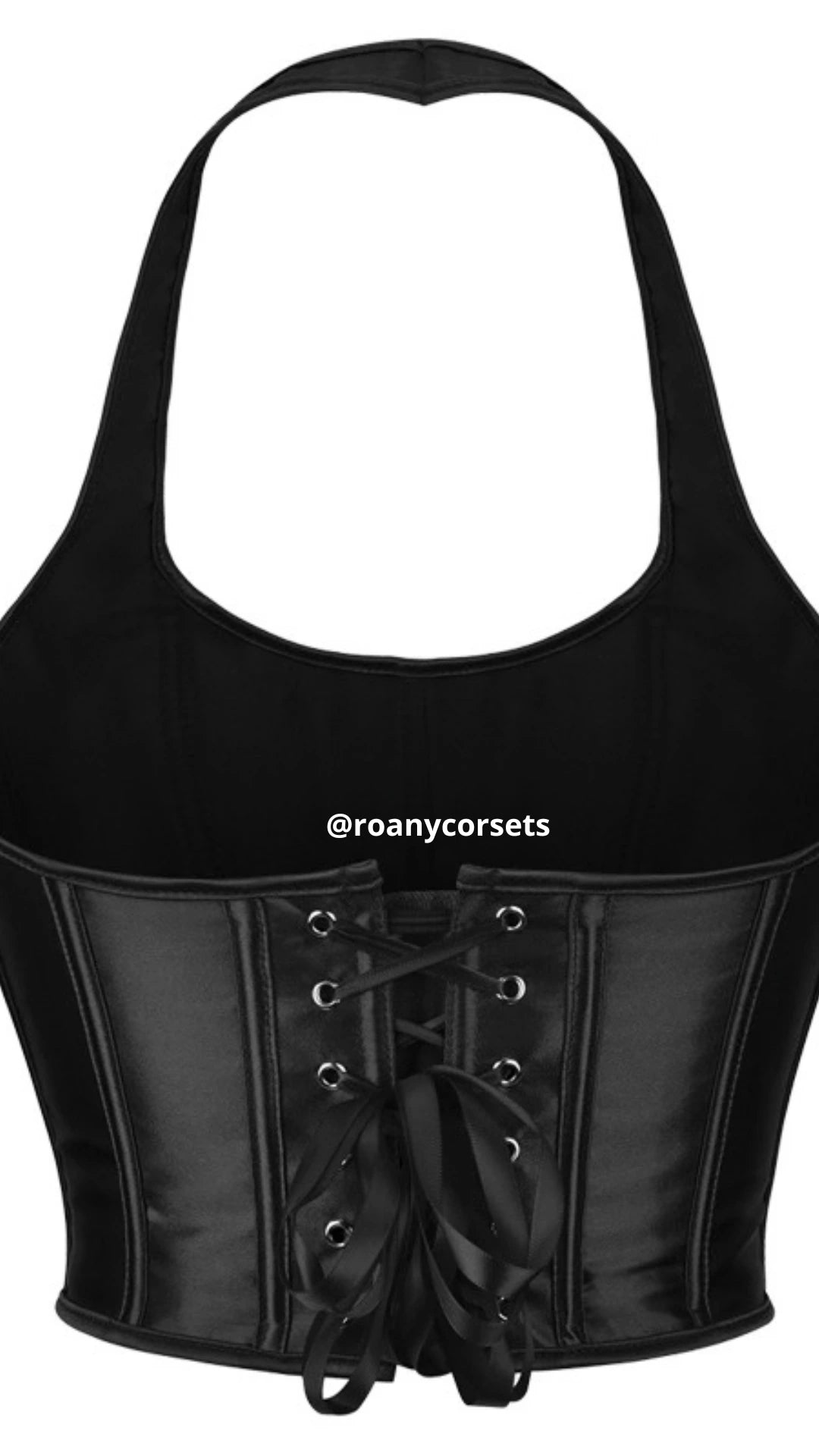 Corset Negro Halter Satinado - Con Lazo Frontal | Roany Corsets