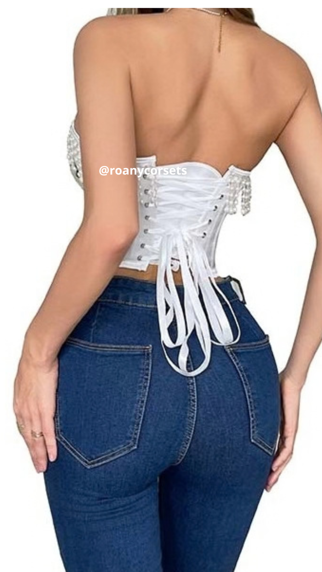 Corset Blanco con Perlas Colgantes - Roany Corsets