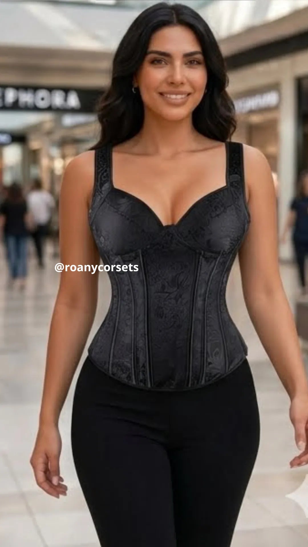 Corset Negro con Tirantes y Cierre Lateral