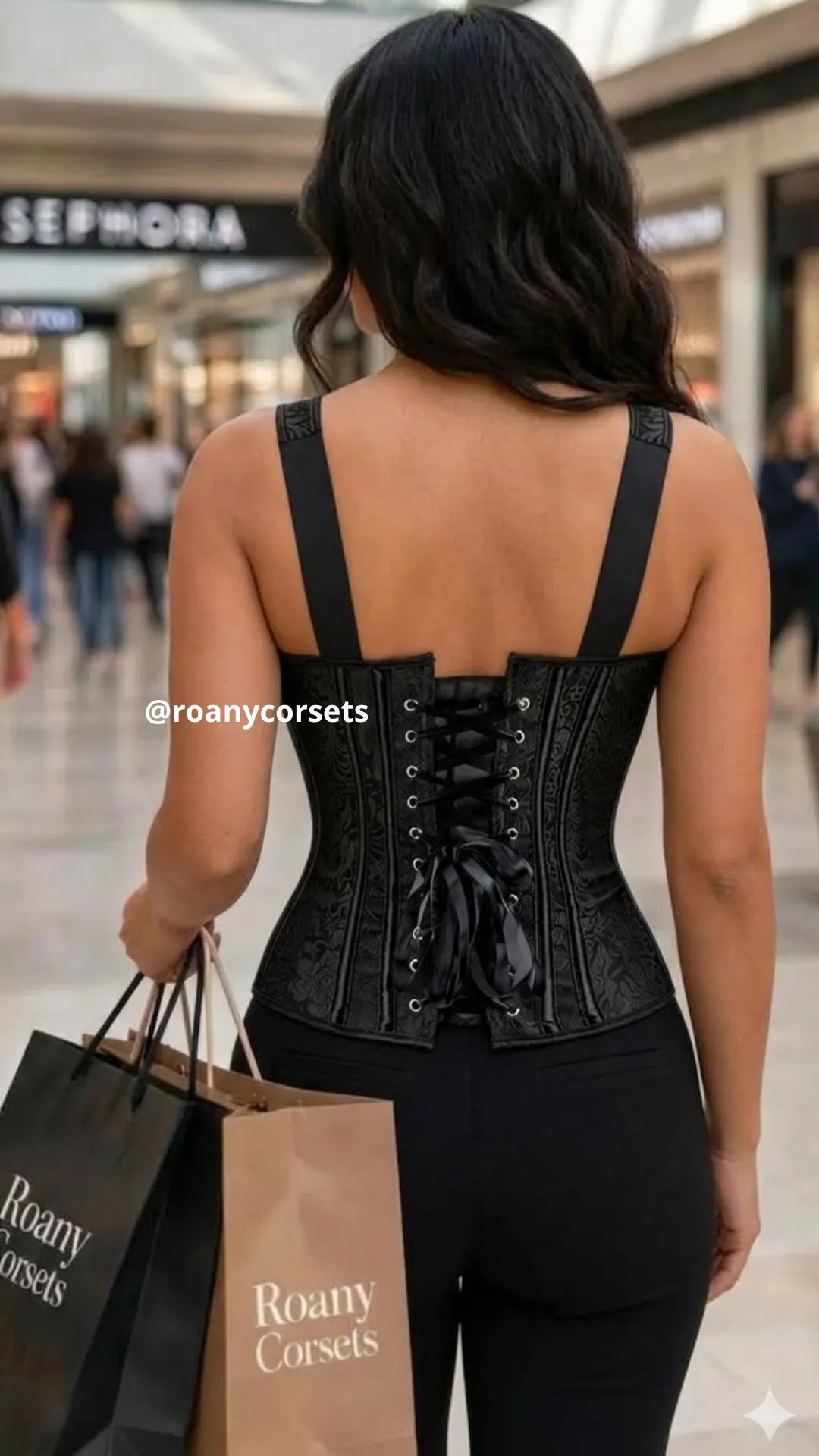 Corset Negro con Tirantes y Cierre Lateral