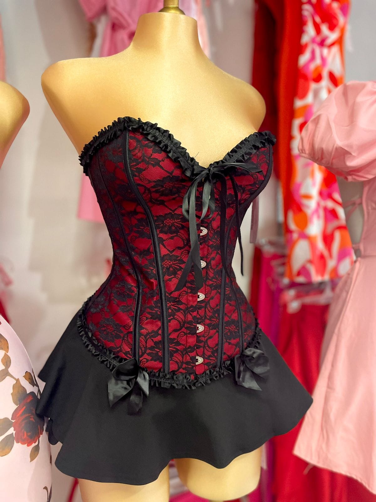 🔥🖤 Corset Victoriano Rojo con Negro y blanco con negro con Broches - Nuevo Modelo