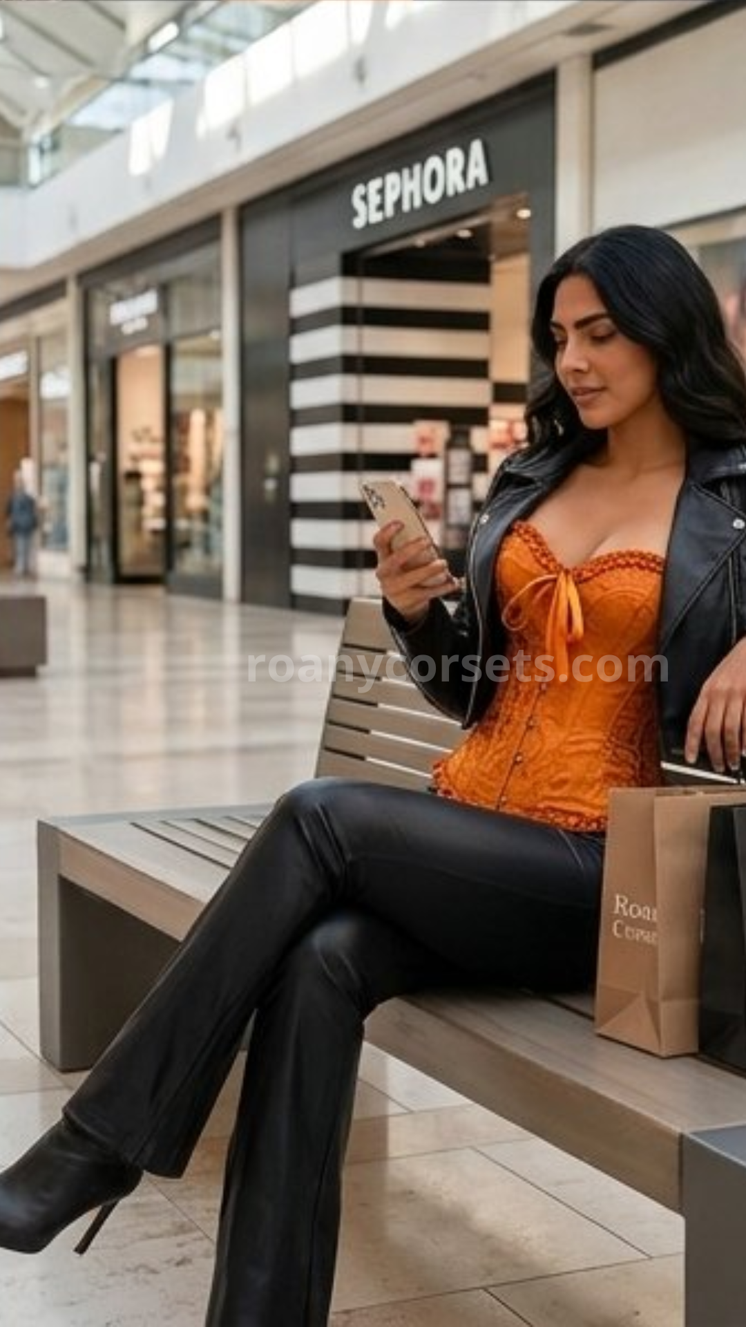 Corset Brocado Naranja con Encaje Rizado - Colección Mall Chic