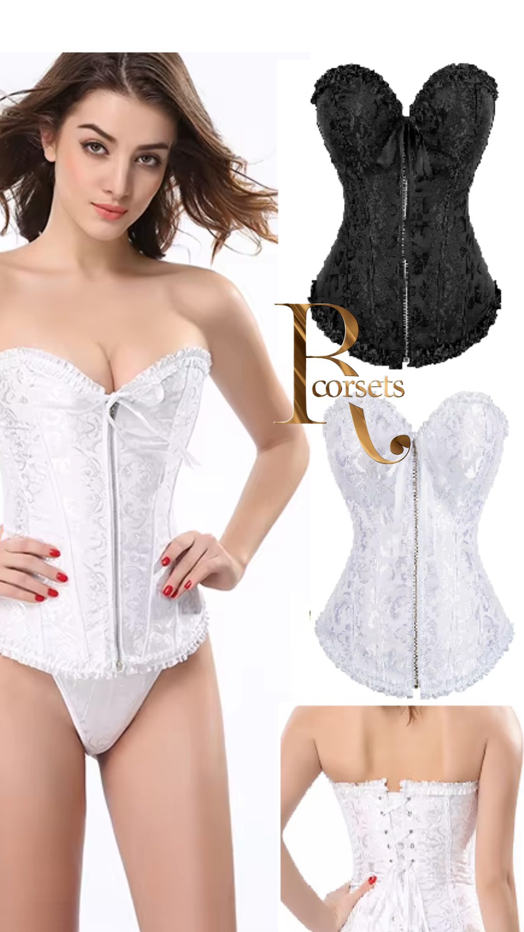 Corset Victoriano con Cierre Frontal – Blanco y Negro Elegante