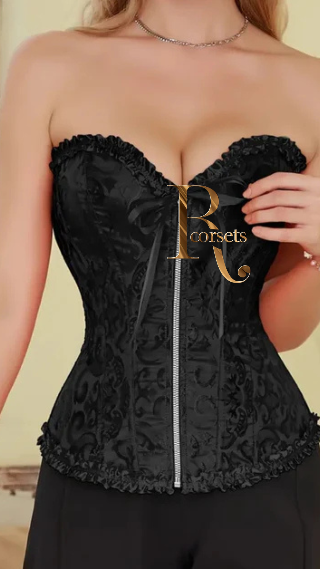 Corset Victoriano con Cierre Frontal – Blanco y Negro Elegante