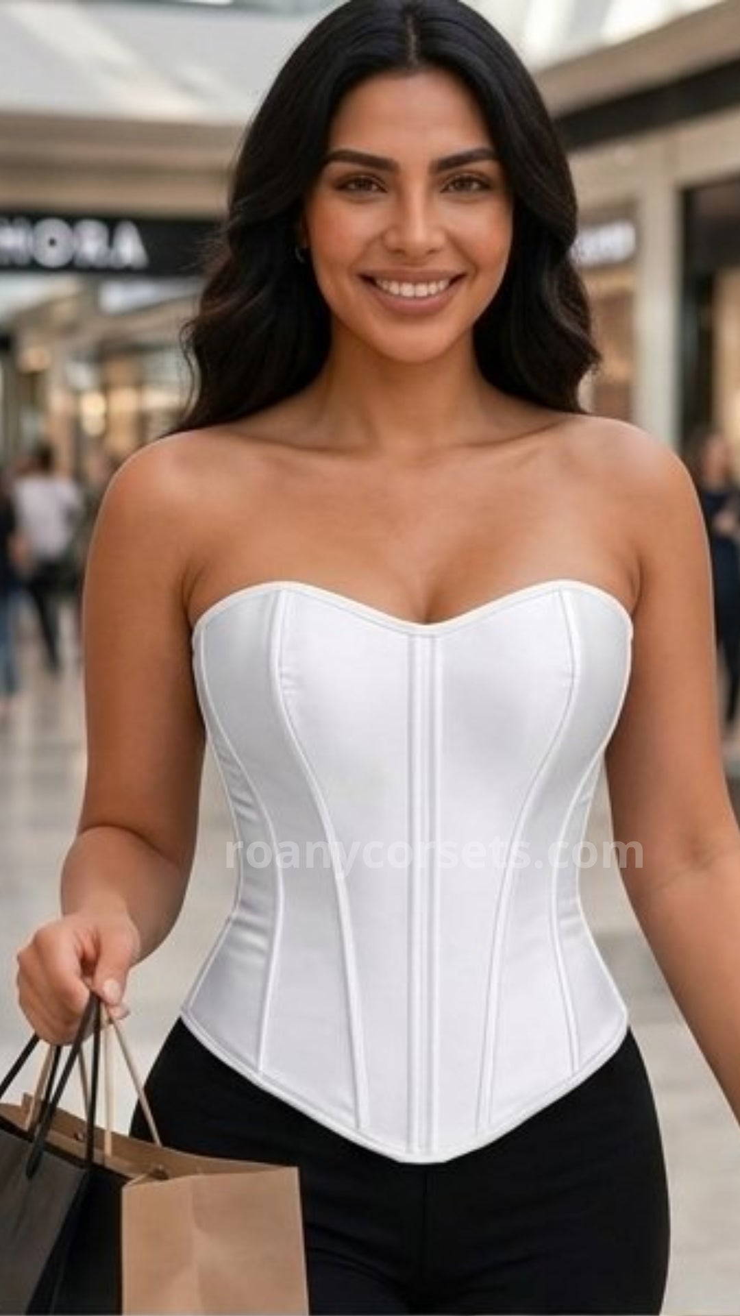 Corset Liso Satinado Overbust Clásico - Negro y Blanco