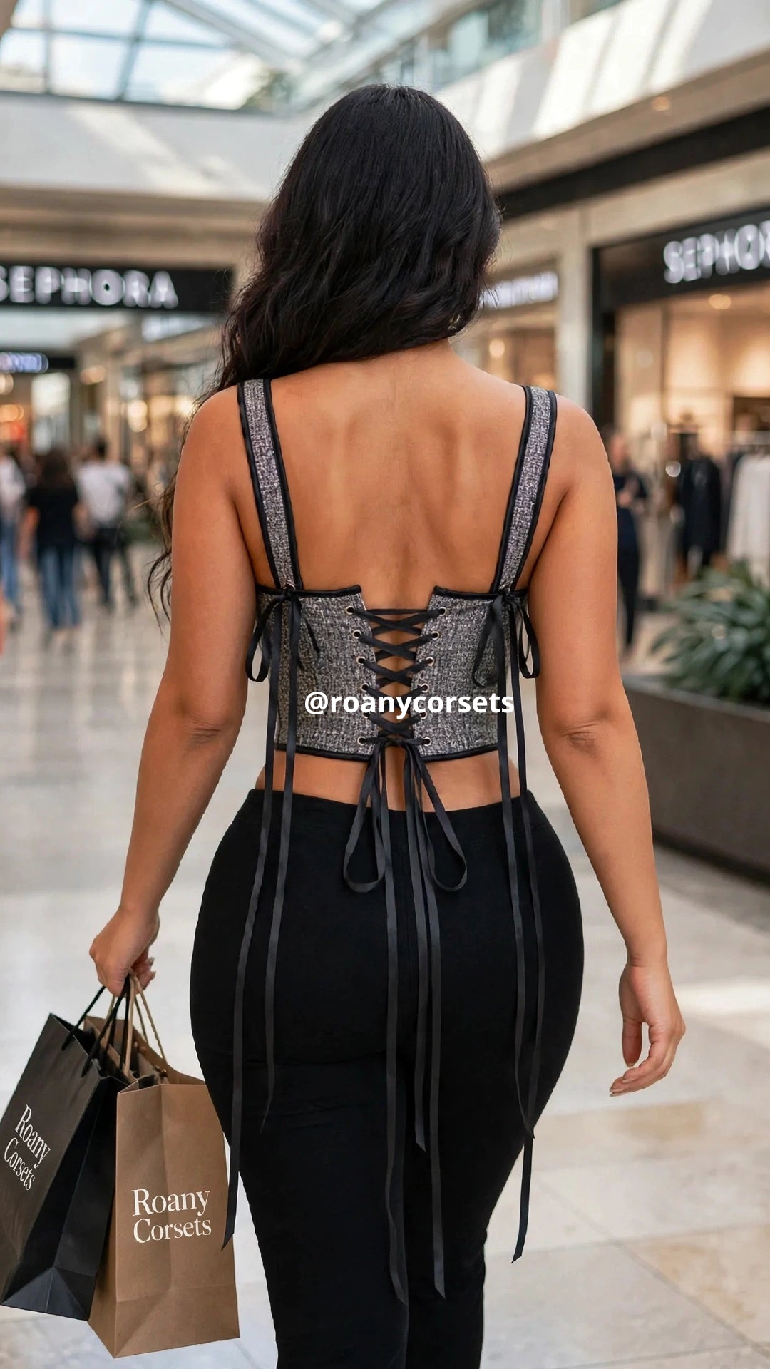 Corset Gris Lace-Up con Detalles Frontales