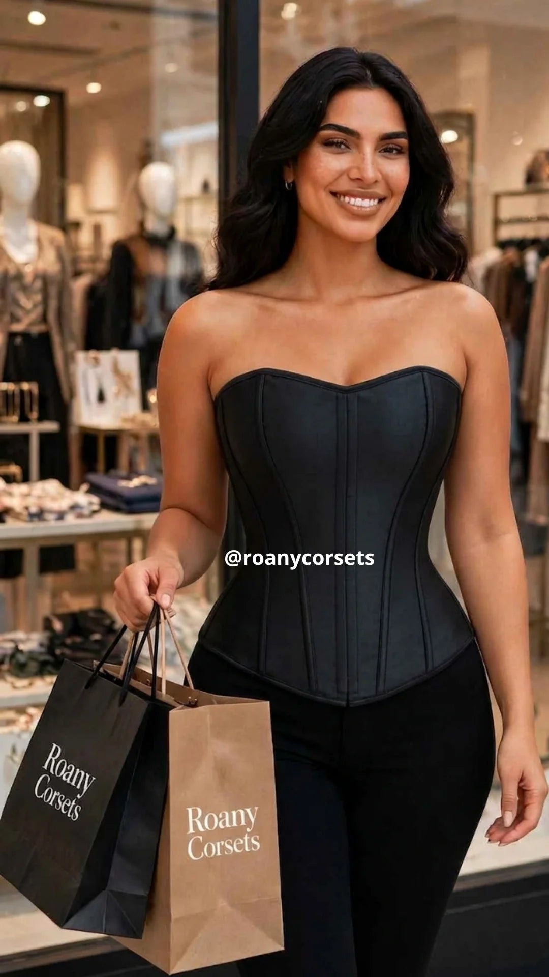Corset Negro Liso Satinado | Overbust Clásico | Moldeador | Roany