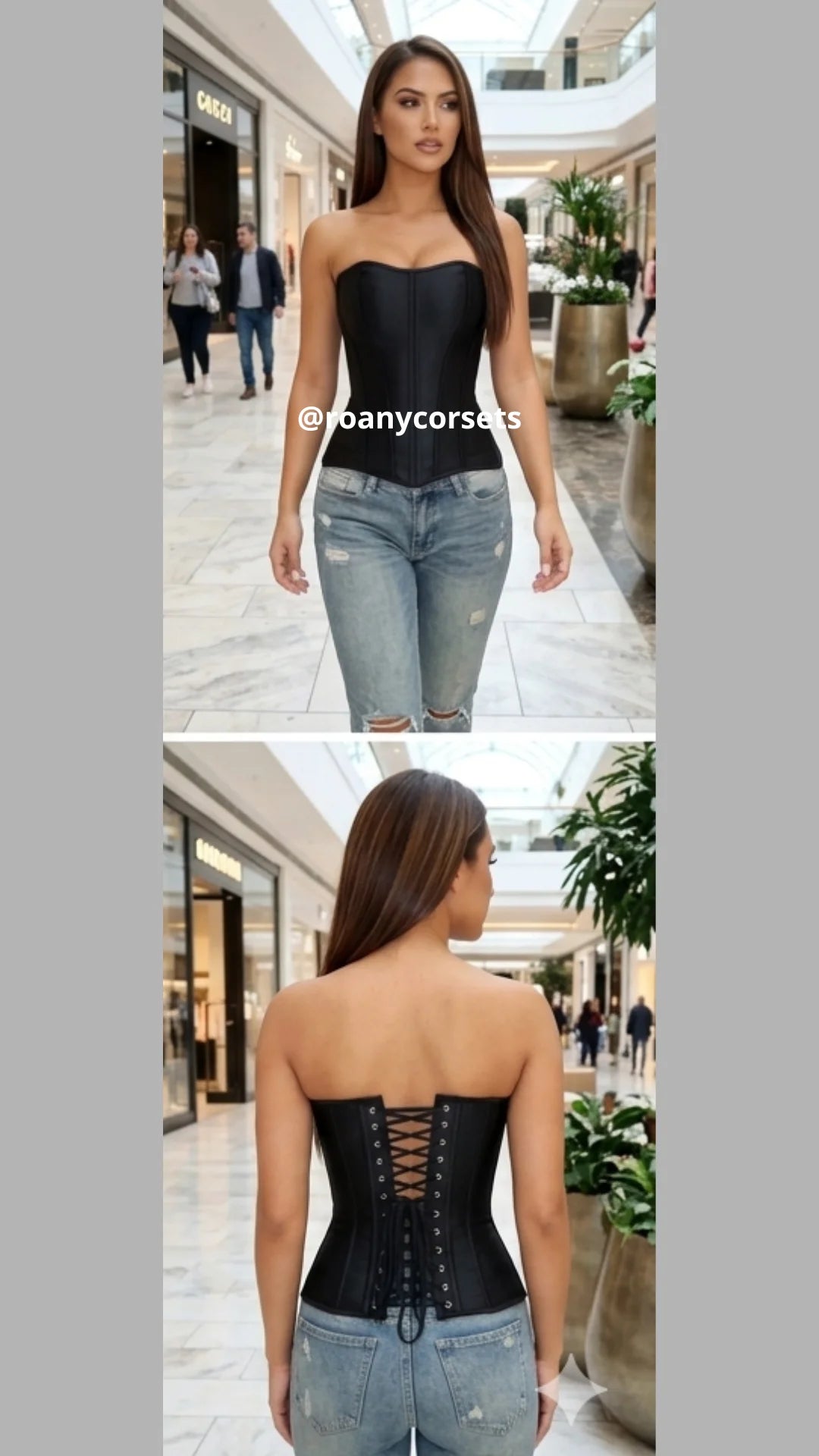 Corset Negro Liso Satinado | Overbust Clásico | Moldeador | Roany