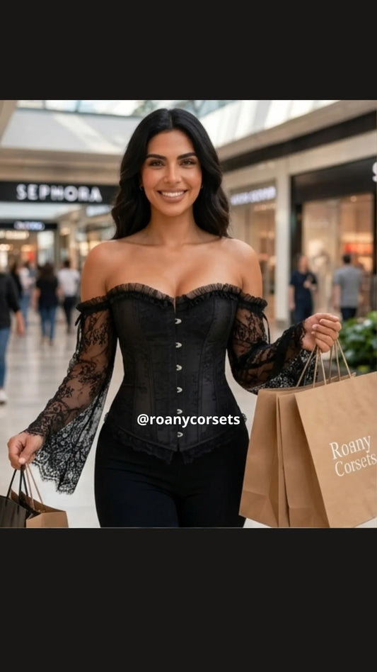 Corset Victoriano Negro Manga Larga | Moldea la Cintura