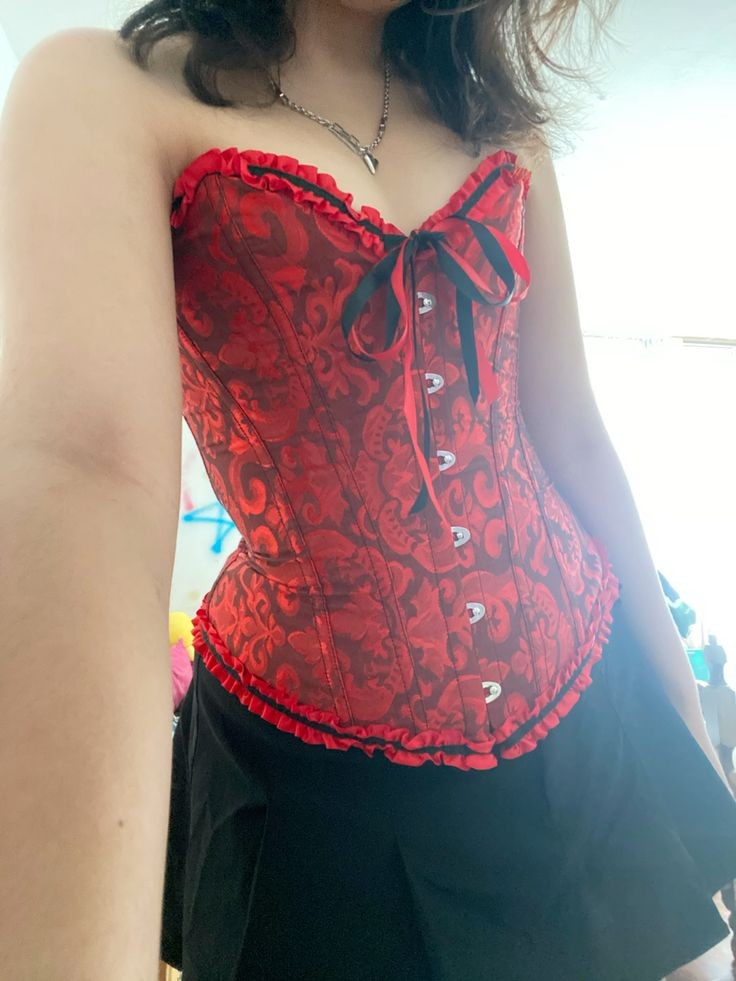 Corset Victoriano Rojo con Negro | Estilizador de Cintura con Broches