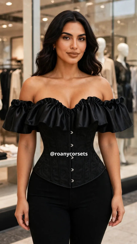 Corset Victoriano Negro con Volantes | Elegancia y Estilo | Roany Corsets Perú