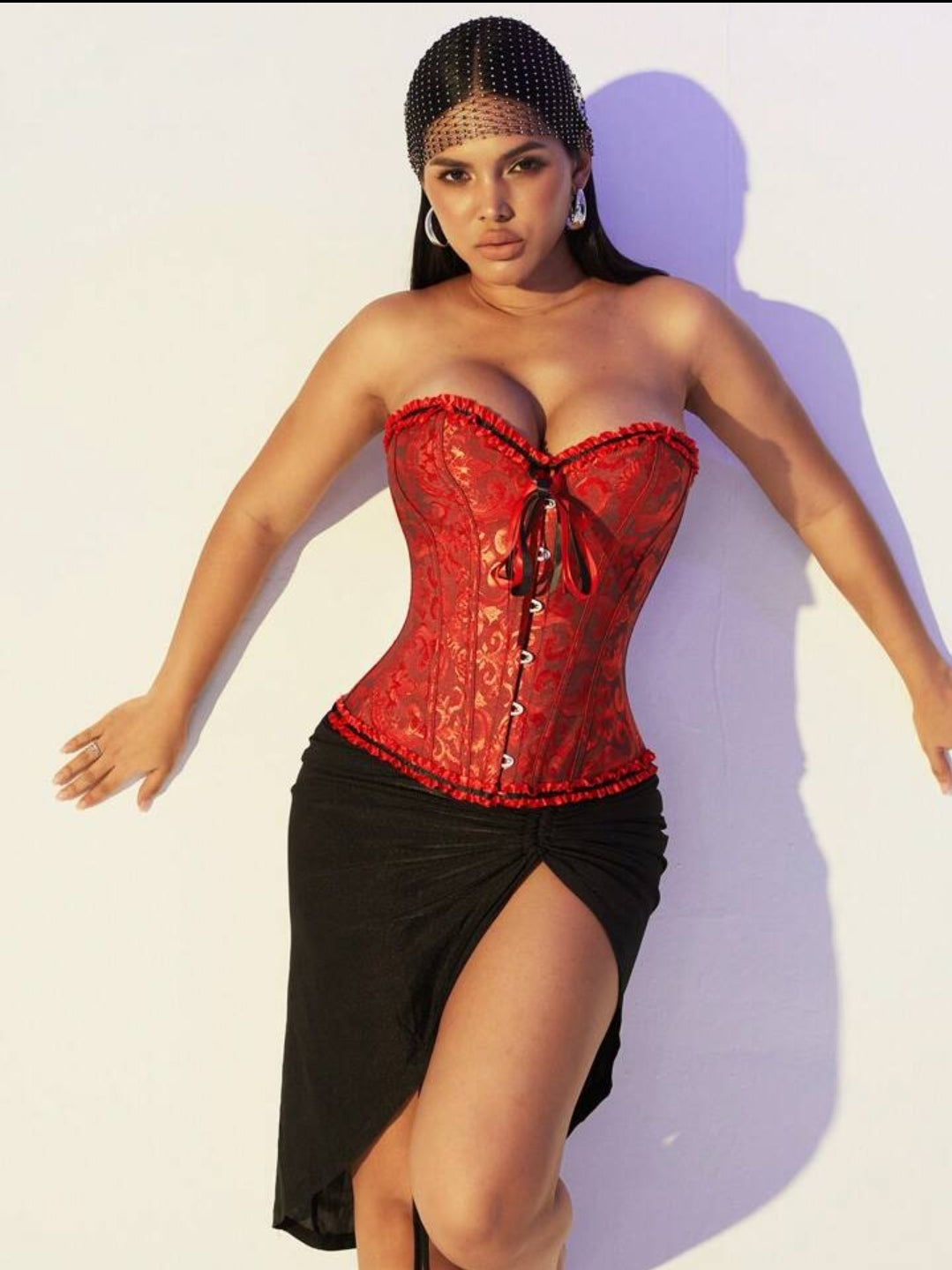 Corset Victoriano Rojo con Negro | Estilizador de Cintura con Broches