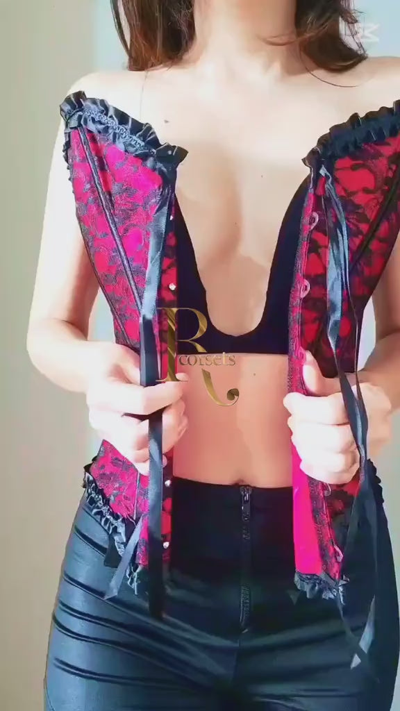 🔥🖤 Corset Victoriano Rojo con Negro y blanco con negro con Broches - Nuevo Modelo